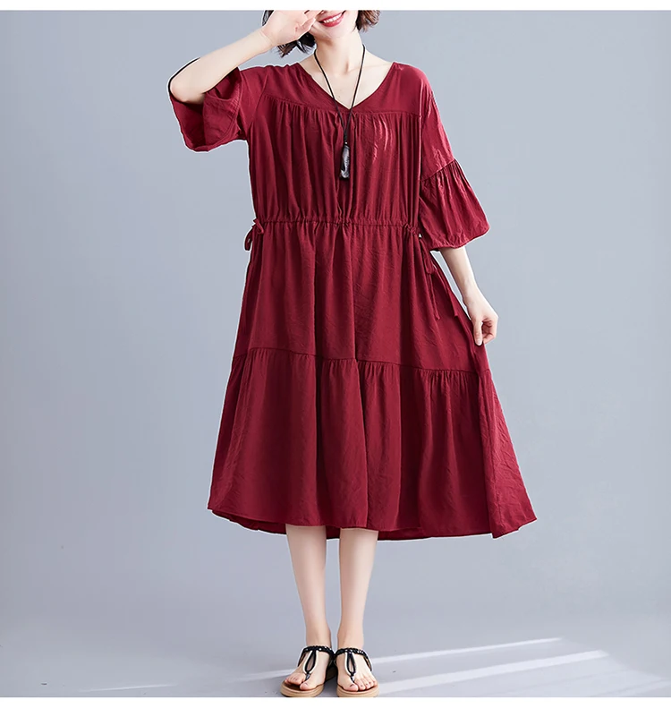 DIMANAF, женское платье большого размера, летнее, модное, женское, vestidos, сарафан, свободное, плиссированное, ниспадающее, с рюшами, повседневное, женское платье, 5XL