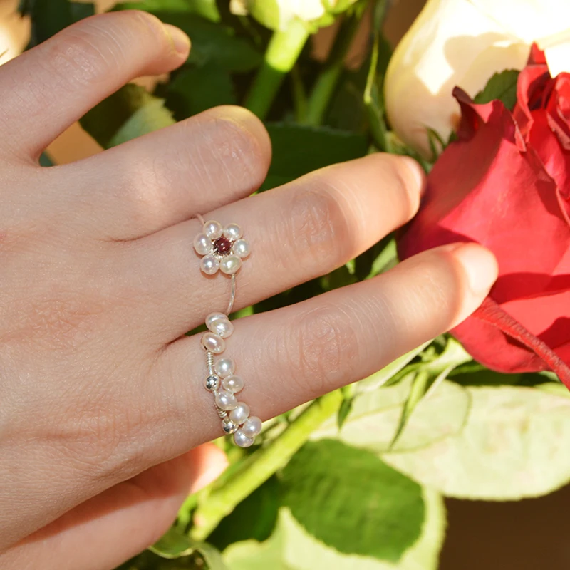 Женские маленькие жемчужные кольца ASHIQI с цветами из натурального серебра 925