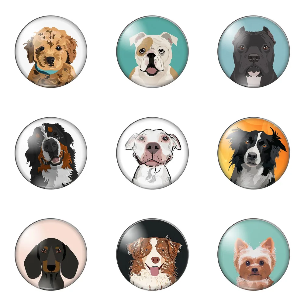 

New Cute Dogs Love Pet Bulldog Shepherd Dog 10pcs 12mm/16mm/18mm/25mm Round Photo Glass Cabochon Demo Flat Back Making Findings