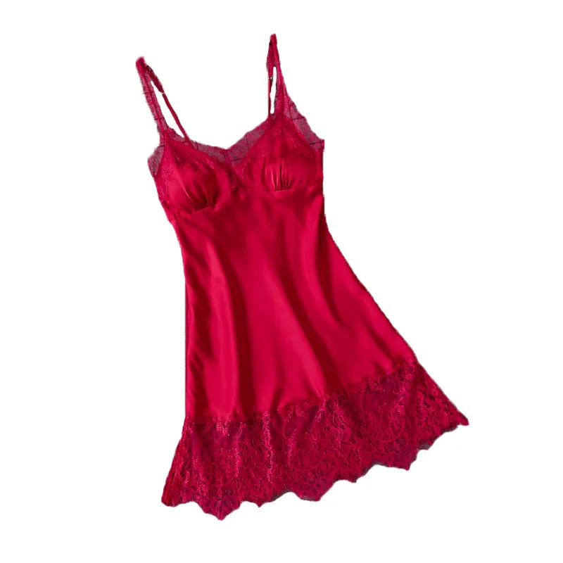 

Autumn New Black Sexy Nightdress Female With Chest Pad Deep V Halter Nightdress Straps Sexy Lace Loungewear Home Clothes