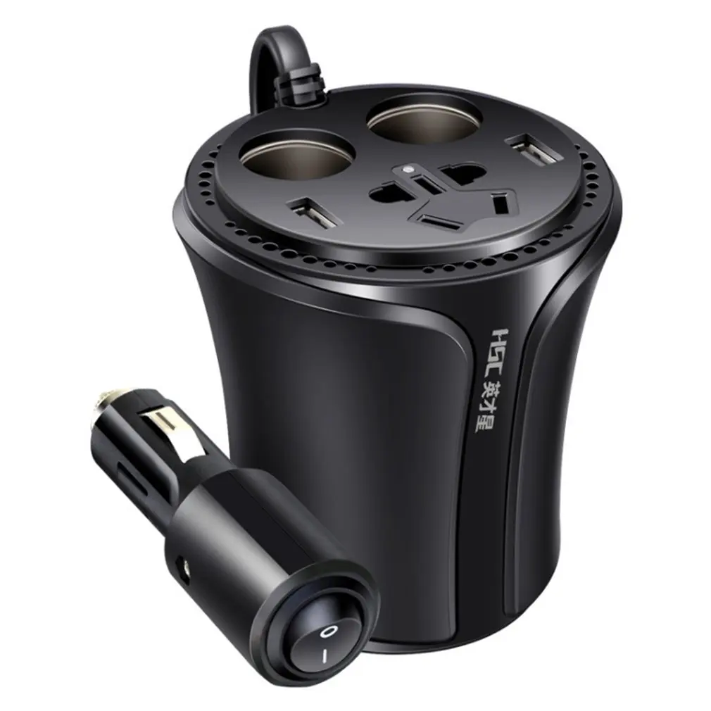 

HSC-108A Car Power Inverter Multifunction Cup Shape Car Charger 3.1A Cigarette Lighter Socket Splitter With Independent Switch