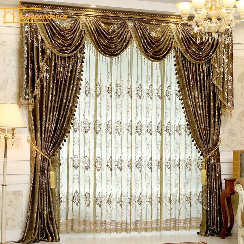

Custom High-end European Style Flannel Bronzing Curtains Blackout Curtains for Living Room and Bedroom Finished Valance