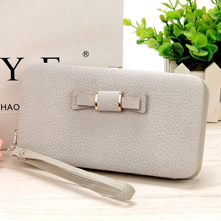 

2021 Women Wallets Solid PU Leather Long Clutch Bag Bow Design Money Coin Pocket Card Holder Female Wallet Purse