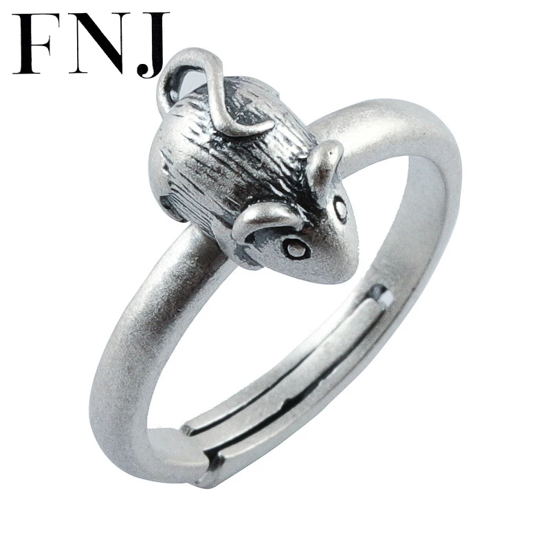 

FNJ Vintage Matte Mouse Ring 925 Silver Original Pure S925 Sterling Silver Rings for Women Jewelry Open Adjustable Size