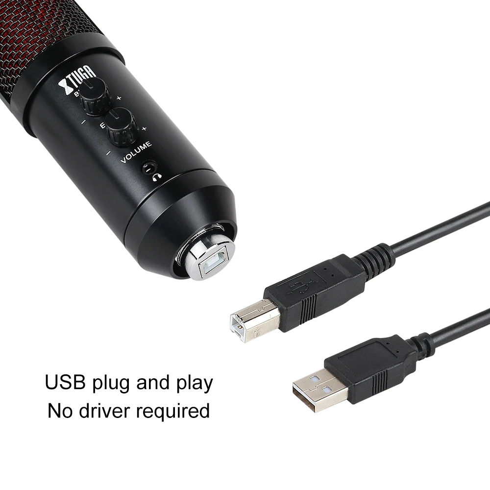 

XTUGA USB Condenser Microphone USB Podcast Microphone Built-In Monitor and Echo Effect for Vlog, YouTube Live Streaming, Gaming