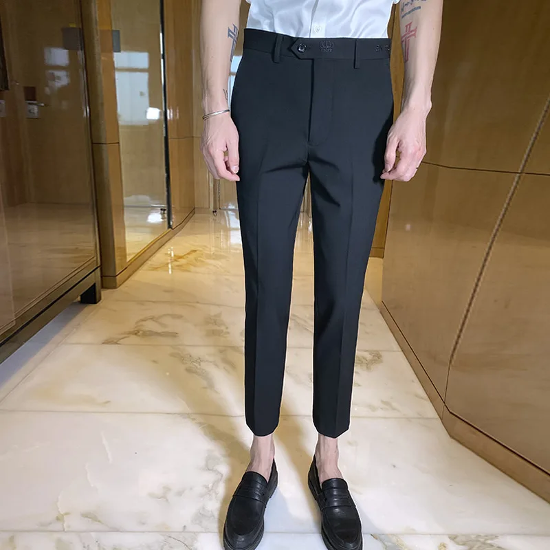 

Fashion Ankle Length Spring Summer Men Dress Pants Stretched Simple Slim Fit Casual Office Trousers Formal Wear