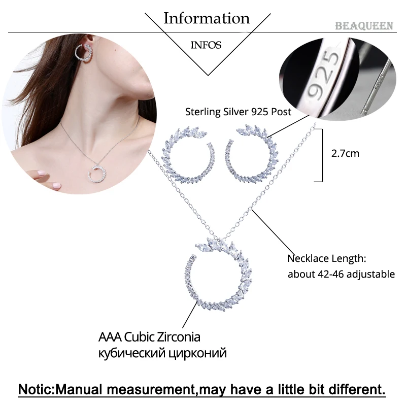 Женский комплект украшений BeaQueen большой круглый кулон с фианитами и кристаллами