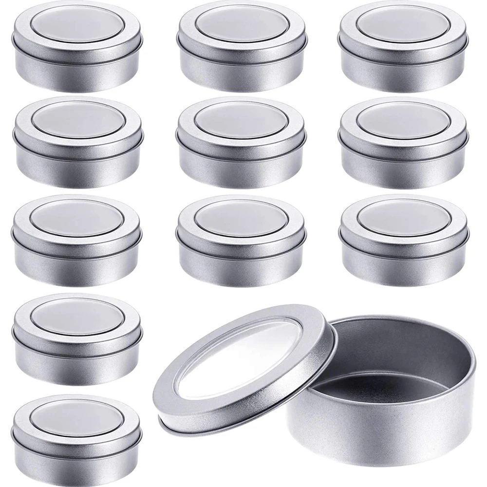 

10Pcs Metal Tin Cans, 65x25mm Round Empty Container Cans with Clear Top for Kitchen, Office, Candles, Candies