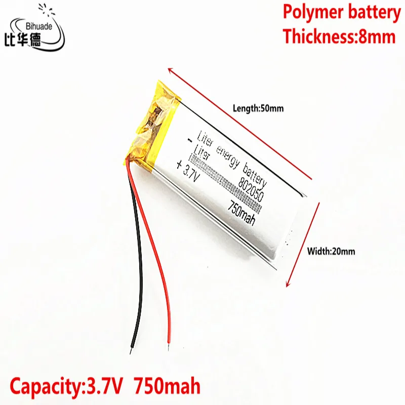 

3.7V 750mAh 802050 Lithium Polymer Li-Po li ion Rechargeable Battery cells For Mp3 MP4 MP5 GPS mobile bluetooth