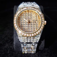 rose gold men diamond watch man luxury quartz wristwatches bling bling stainless steel bracelet rhinestone crystal fashion watch