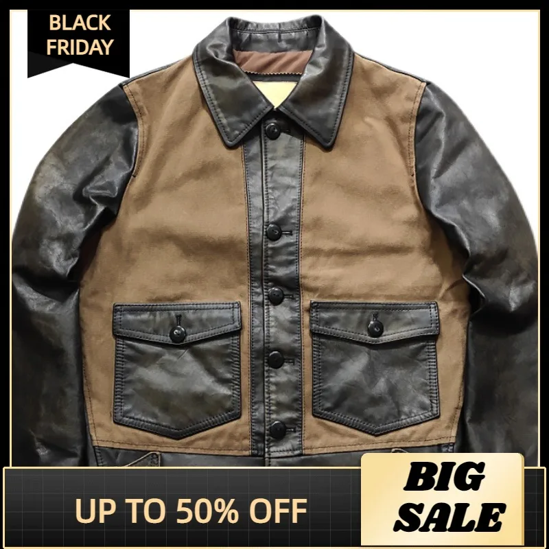 

2021 Vintage Brown Genuine Leather Jacket Men American Casual Style Plus Size 4XL Real Natural Cowhide Autumn Slim Short Coat