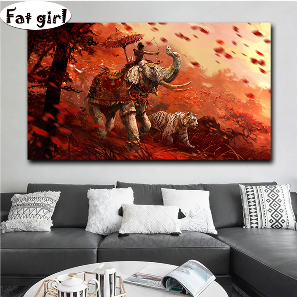 

Full Square round 5D DIY Diamond Painting Hunter-Elephant-Tiger-Posters Cross Stitch Rhinestone Mosaic embroidery home decor kit