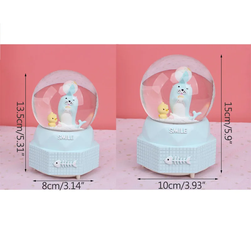 

Creative Cartoon Seal Snow Globe Crystal Ball Rotating Music Box Christmas Decoration For Home Home Decoration Accssories
