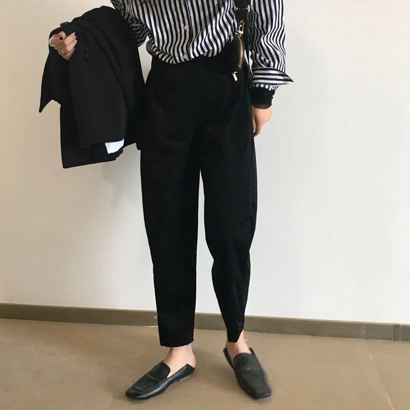 Mooirue Женские повседневные однотонные вельветовые брюки с высокой талией зимние