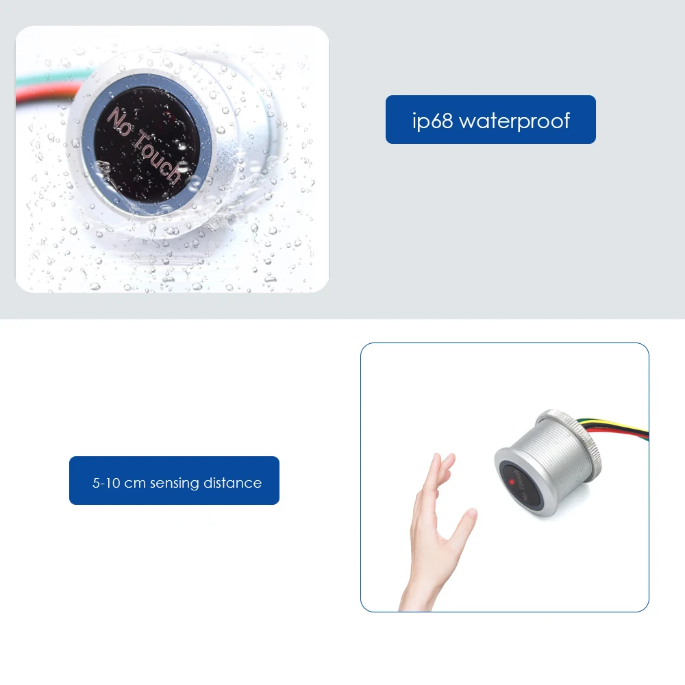 No Touch Release button 304 Stainless Steel IP68 Waterproof Infrared Sensor Exit Button Switch for Access Control Door Opener |