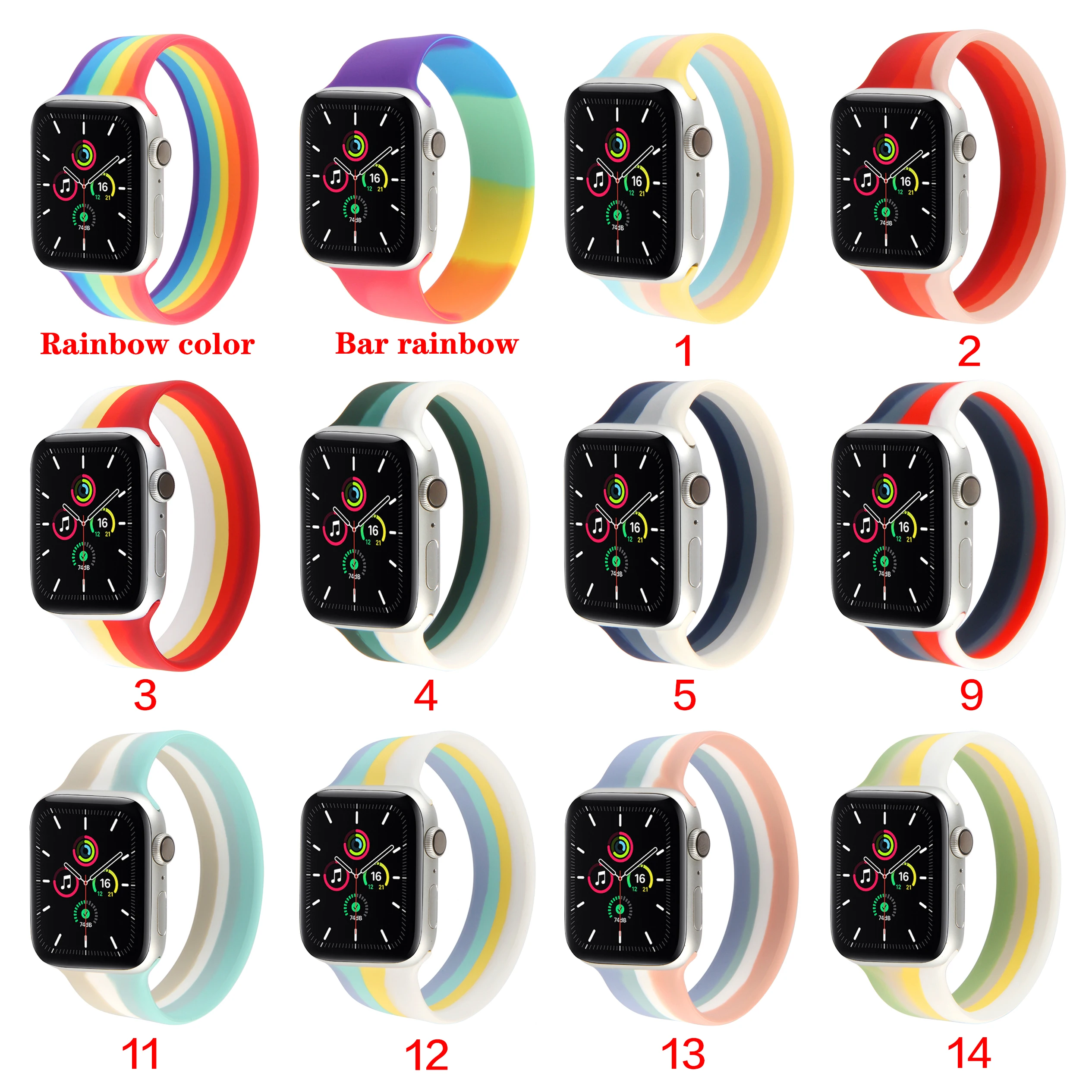 

Silicone strap for Apple Watch Band 38mm 40mm Rainbow color matching for iWatch serie SE 6 5 4 3 2 1 42mm 44mm Replace strap