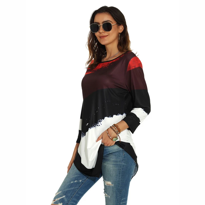 Весна 2020 Новое поступление женская футболка с круглым вырезом и длинными