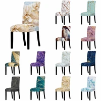 marble style polyester stretch chair cover for dining room anti dirty elastic seat cover removable for weddings party banquet