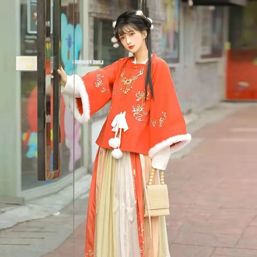 

2021 Ming Dynasty Woman Dance Traditional Chinese Clothes Ancient Women Hanfu Tops Skirt Ancient Oriental Performance Costume