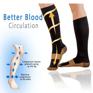 1 Pair Unisex Copper Compression Socks Women Men Anti Fatigue Pain Relief Knee High Stockings 15-20 
