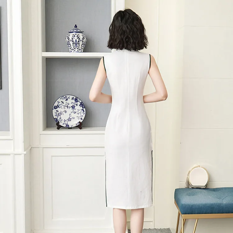 Sheng Coco дамы рами женское платье без рукавов Cheongsam платья Короткие классические без рукавов современное китайское платье Ципао белый без рукавов