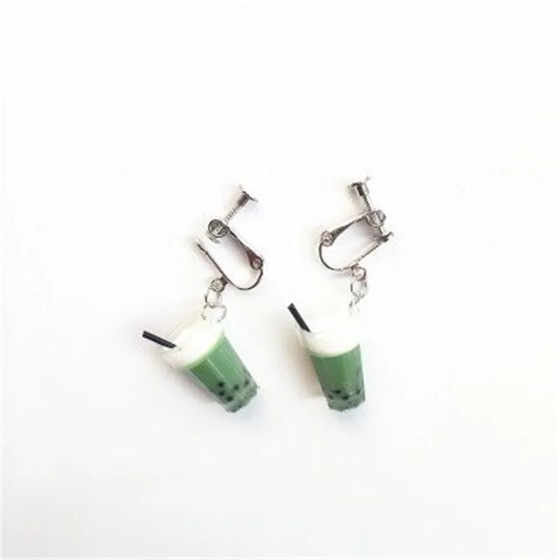Simulation Pearl Milk Tea Resin Earrings for Women Cute Funny Ear Clips Juice Bottle Jewelry Kids Accessories School Girl Gifts | Украшения