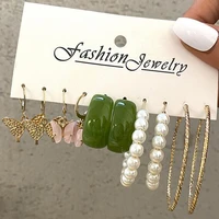 fashion drop earrings set for women butterfly dangle earring round acrylic resin pearl circle hoop earrings jewelry gift am3445