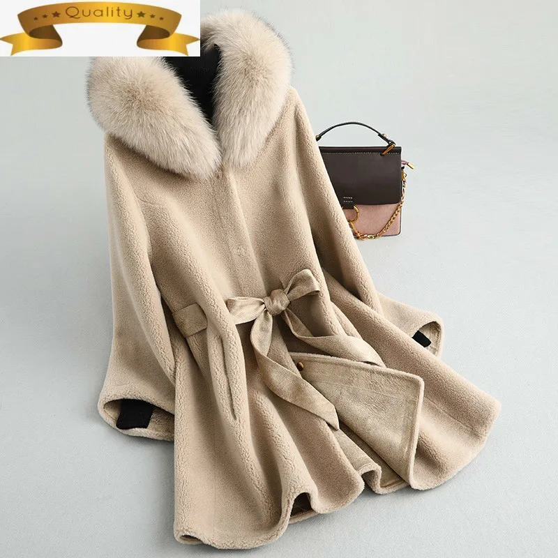 

Пальто из натурального меха 2021 зимняя куртка для женщин лиса меховой воротник из овечьей кожи, с мехом куртки 100% Шерстяное пальто женские за...
