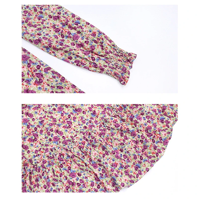 

Elegant Square Collar Dress 2021 Spring Long Sleeve Ruffle Mid-Calf Vintage Women Floral Print Party Dress Mujer Clothing