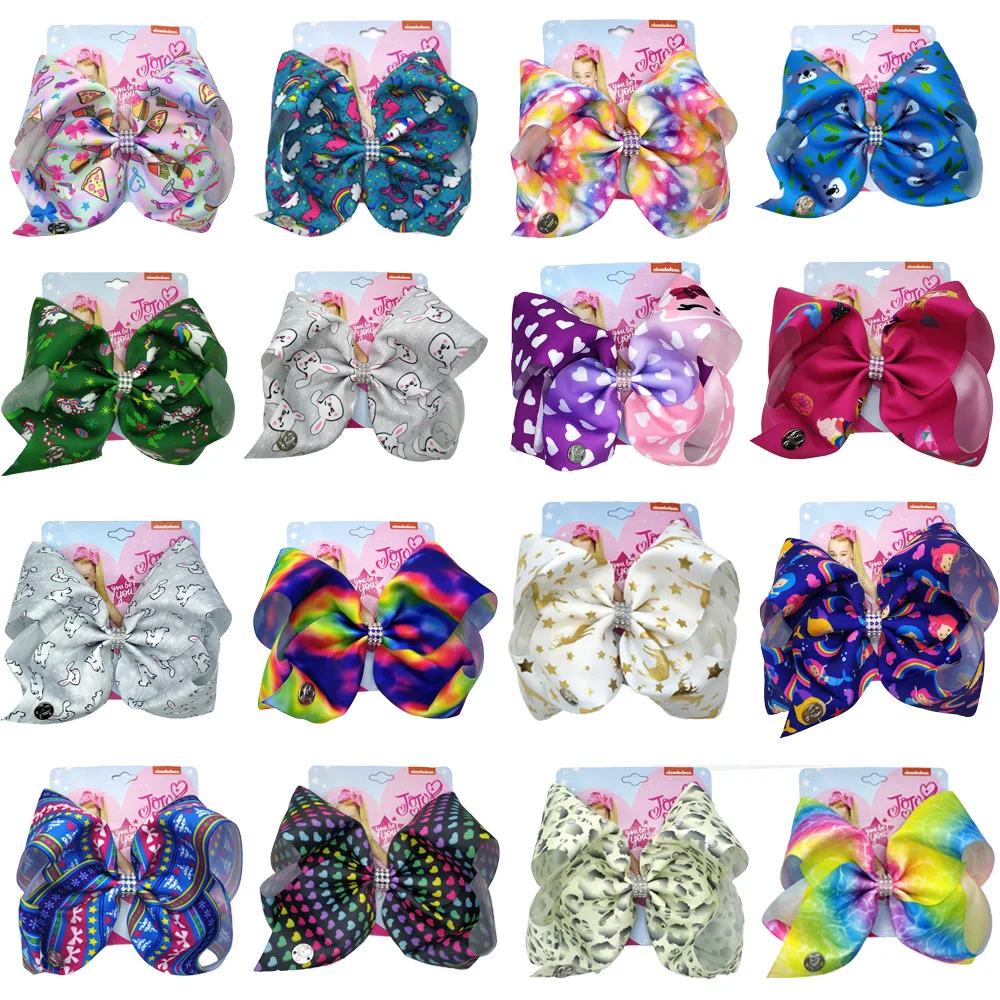 8 ''Jojo Siwa Bows большой заколки для волос девочек с зажимами единорог ленточным