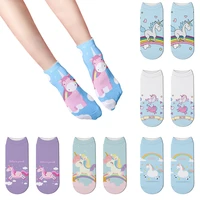 cute unicorn printd pink socks for female fashion funny casual compression boat sox happy harajuku low ankle rainbow short socks