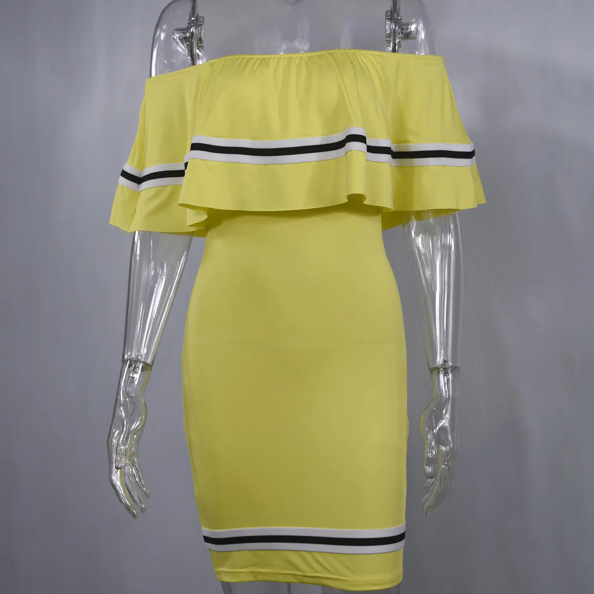 

BacklakeGirls Women Sexy Off Shoulder Ruched Layered Ruffles Bodycon Dress Short Sleeve Mini Party Dress Vestidos De Verano
