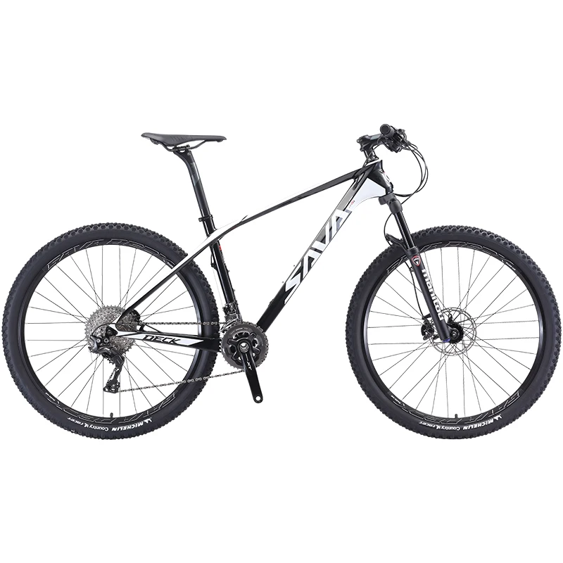 SAVA горный велосипед mtb 27,5 ''карбоновый mtb велосипед карбоновая рама горный велосипед mtb карбоновый с SHIMANO DEORE XT и MANITOU воздушной вилкой - Цвет: Black White