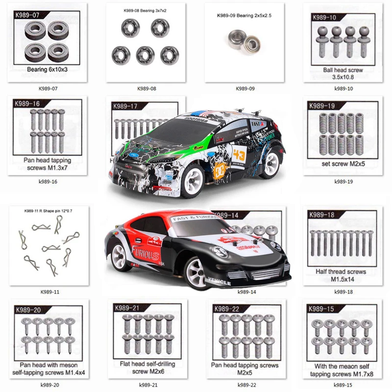 

Wltoys K989 RC Car Spare Parts 1/28 Original Parts Ball Head Screw Bearing Metal Pin Set M2/M1.7/M1.5/M1.4/M1.3 Screw Size