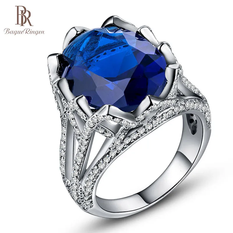 Bague Ringen роскошное женское серебряное кольцо 925 с 21 мм сапфировым драгоценным
