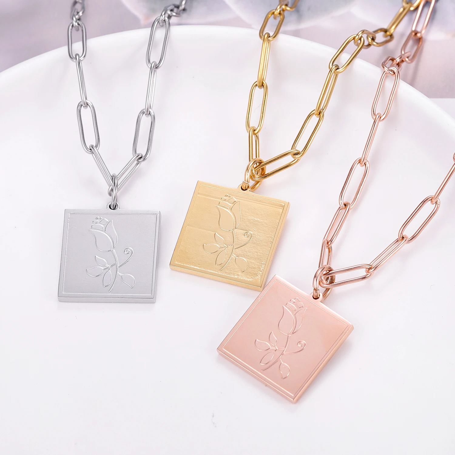 MYDIY модное ожерелье из нержавеющей стали с квадратной розой для женщин цепочка до