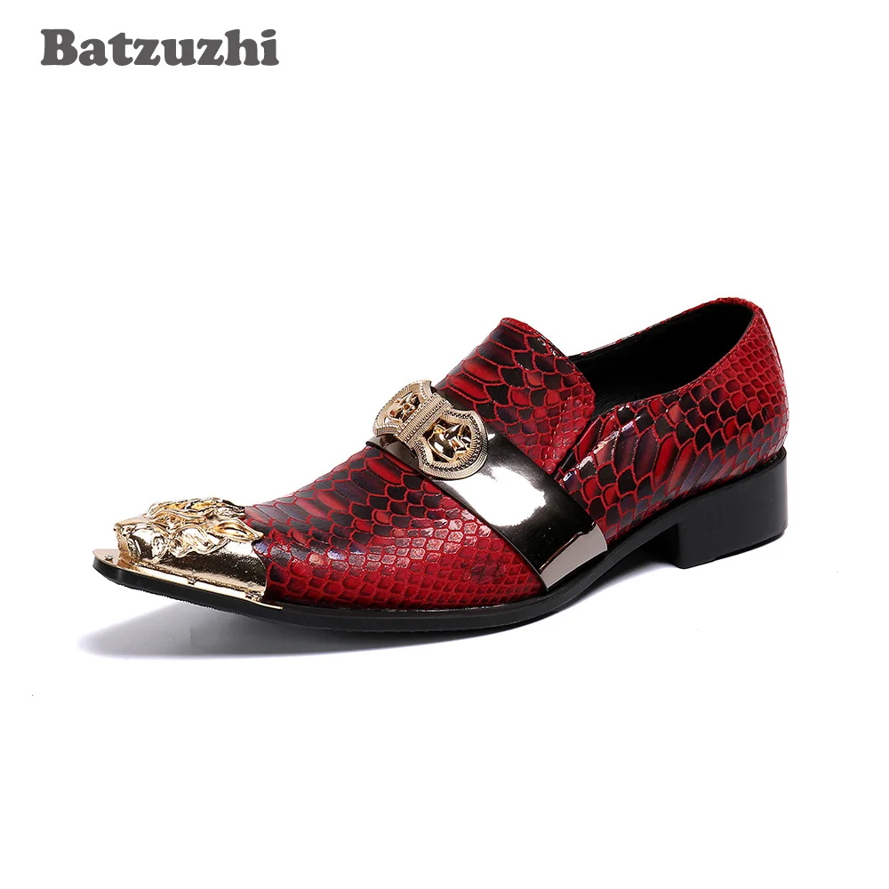 

Batzuzhi Fashion Men's Shoes Luxury Handmade Men's Leather Dress Shoes Metal Cap Red Party/Wedding/Runway Shoes Men Zapatos Homb
