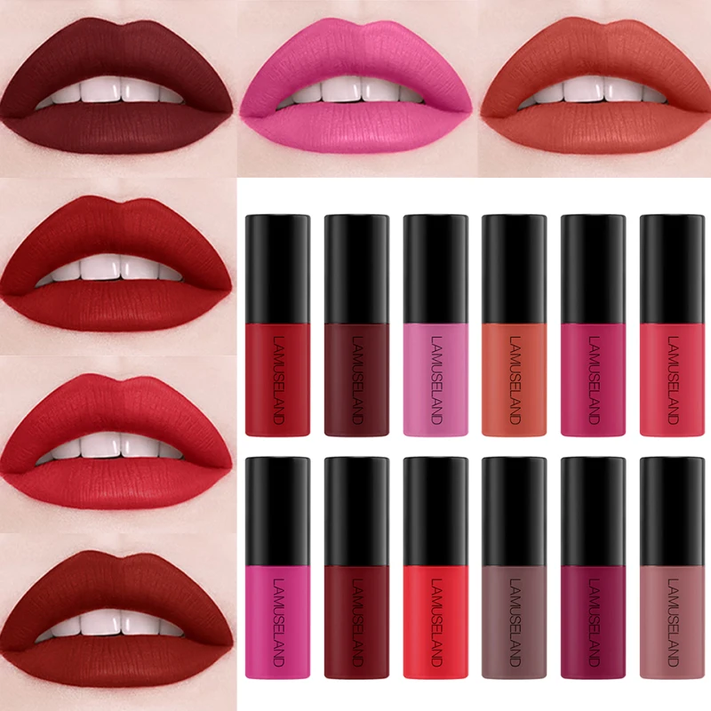 

12 Colors Mini Matte Lip Glaze Smooth Waterproof Long Lasting Non-stick Cup Belleza Lip Gloss Makeup Cosmetics Wholesale TSLM2