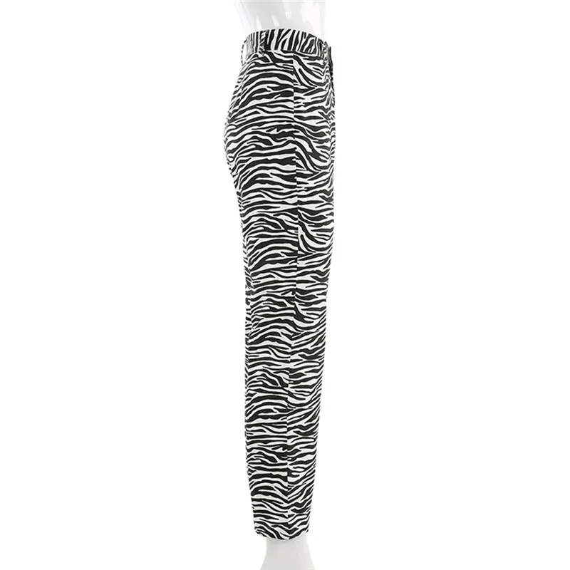Женские повседневные длинные брюки с полосками зебры высокой талией для отдыха