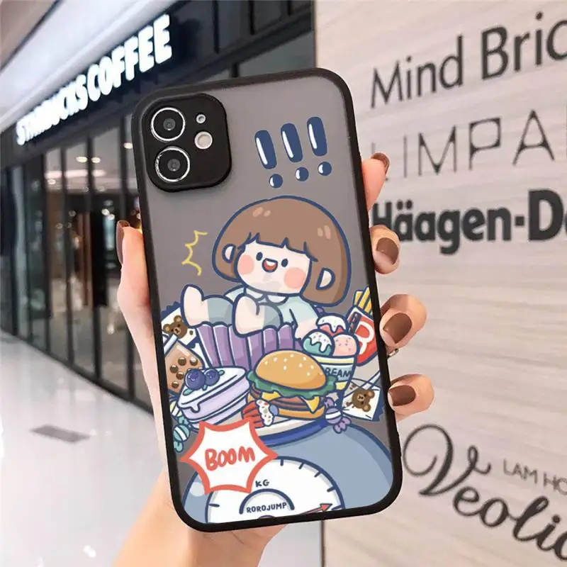 

Cute anime girl snacks Phone Case For iphone 12 11 8 7 plus mini x xs xr pro max matte transparent cover
