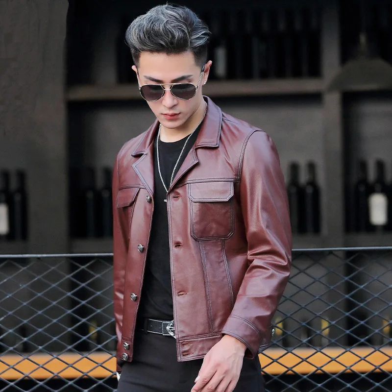 Real Leather Jacket Men Cowhide Motorcycle Men's Jackets Short Male Coat Spring Autumn 2021 Hommes Veste W8811 Pph1830 | Мужская