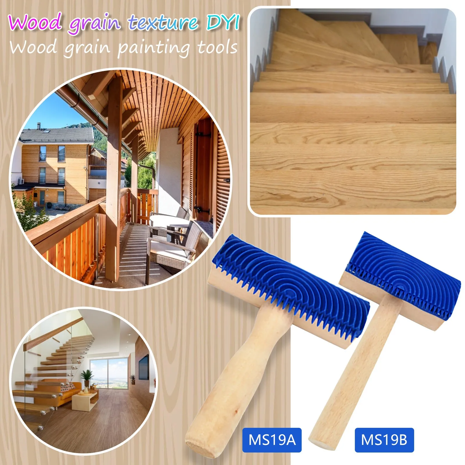 

Wood Graining DIY Tool Set Imitation Wood Graining Pattern Wall Texture Art DIY Rubber Wood Grain Painting Tool Home Decoration