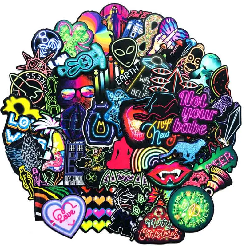 75 шт. неоновая световая наклейка аниме икона животные милые Надписи Наклейка s