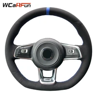 wcarfun diy hand stitched black suede car steering wheel cover for volkswagen golf 7 gti golf r mk7 polo scirocco 2015 2016 2017