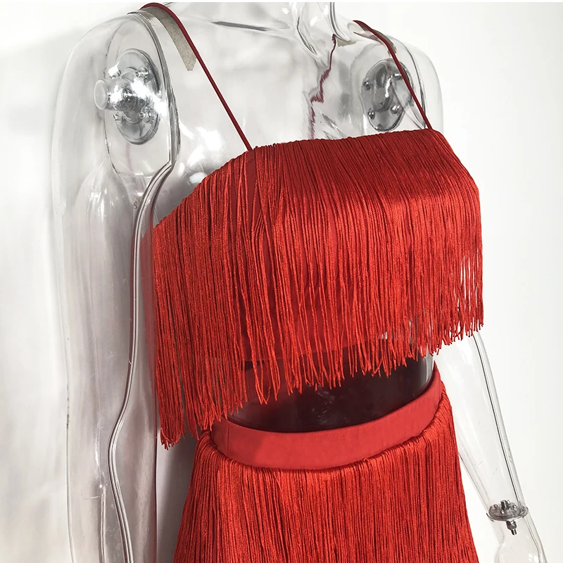 

Two Piece Set Summer Fringed 2 Piece Set Women Tassel Crop Top and Skirt Set Sexy Outfits for Women Matching Sets Good Quality