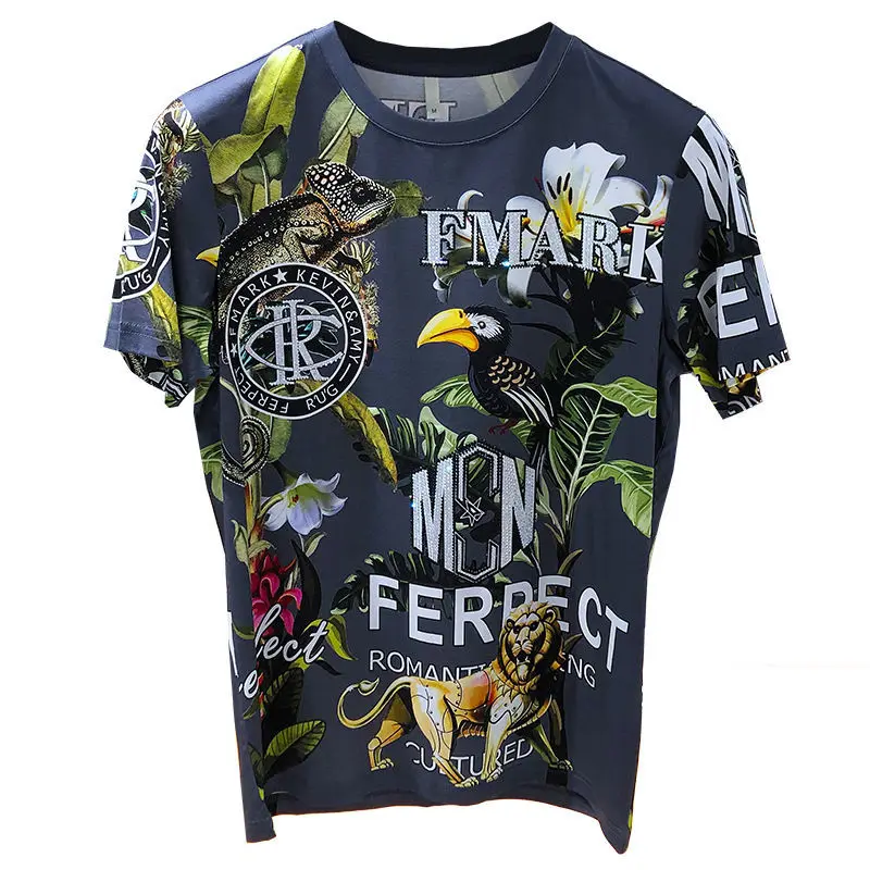 

Summer men's slim heavy craft digital printing fashion versatile short sleeve T-shirt