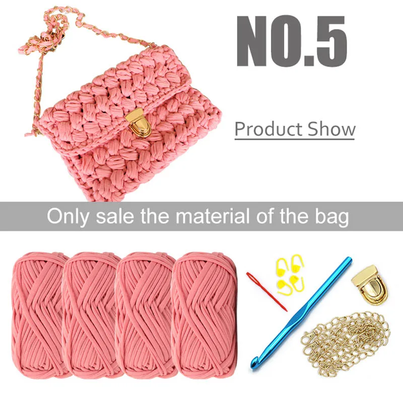 light pink bag Ручная сумка Материал пакет, сеть видео плетеная крючком Футболка мешок материал пряжи, поставляется с видео учебник DIY подарок - Цвет: light pink bag