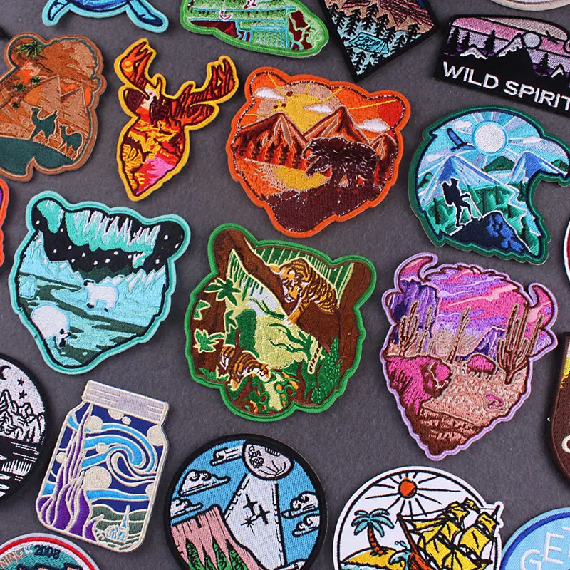 Нашивки с вышивкой в виде дикой природы нашивки гор для одежды приключений