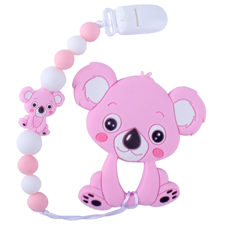 Cadena de chupete mordedor de silicona, collar de dentici&oacute;n para beb&eacute;, Koala, regalo para Baby Shower, collar de dentici&oacute;n, cuentas de silicona-5