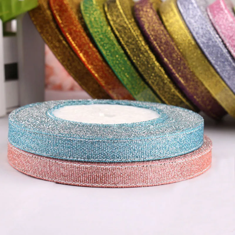 25 ярдов/рулон 10 мм золото/цвета: золотистый серебристый металлик Блестящая лента